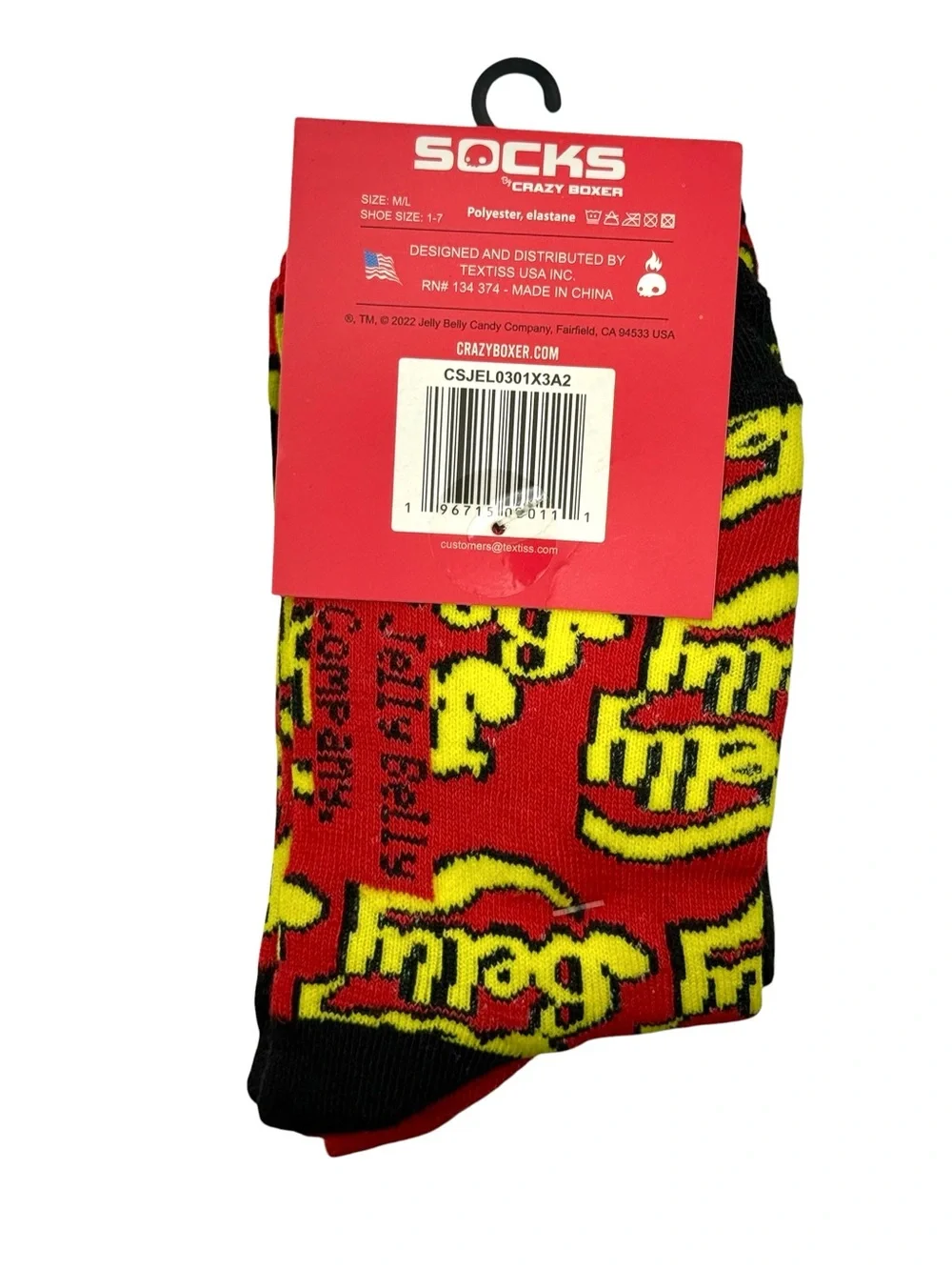 Jelly Belly Kids Crew Socks 3 Pack Crazy Boxer M/L Shoe Size 1-7 NWT